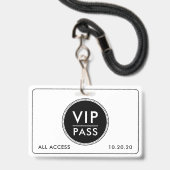 VIP All Access Event Black White バッジ (ストラップ付き表面)