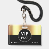 VIP All Access Event Metallic Gold Black バッジ (Back with Lanyard)