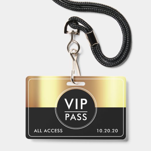 VIP All Access Event Metallic Gold Black バッジ (Back with Lanyard)