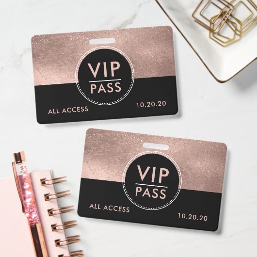 VIP All Access Event Metallic Rose Gold Glitter バッジ (Office)