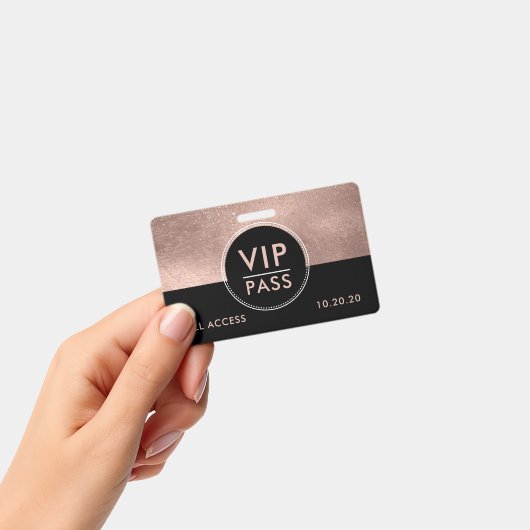 VIP All Access Event Metallic Rose Gold Glitter バッジ (Handheld)