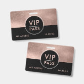 VIP All Access Event Metallic Rose Gold Glitter バッジ (Front & Back)