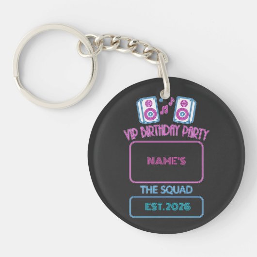 VIP Birthday Party Neon Squad Personalized Guest N キーホルダー (正面)
