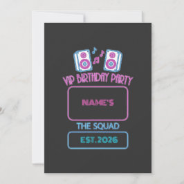 VIP Birthday Party Neon Squad Personalized Guest N 招待状