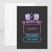 VIP Birthday Party Neon Squad Personalized Guest N 招待状 (正面/裏面)