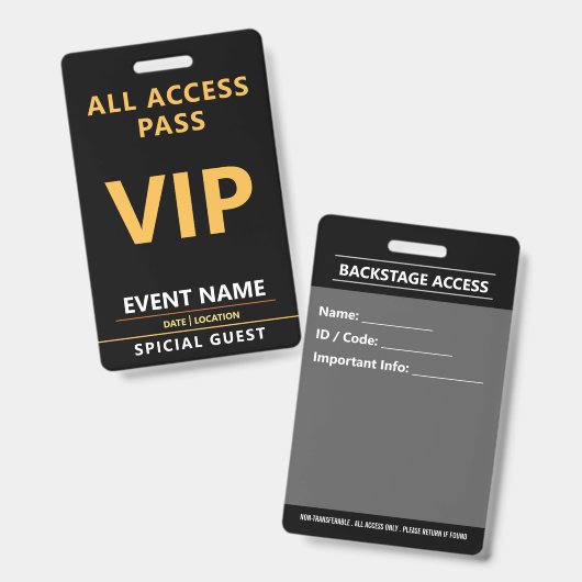 VIP Event Badge – All Access Pass Design バッジ (正面＆裏面)