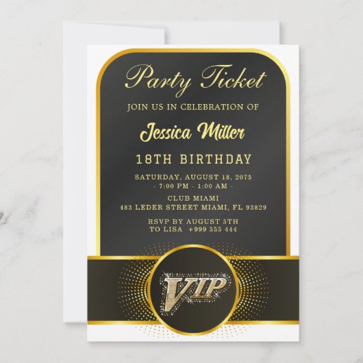 VIP Party Ticket Birthday Invitation 招待状 (正面)