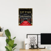 VIP Pass Hollywood Red Carpet Birthday Party Sign ポスター (ホームオフィス)
