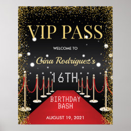 VIP Pass Hollywood Red Carpet Birthday Party Sign ポスター