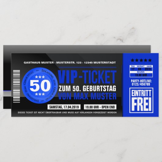 VIP-TICKET Einladungskarten (blau) 招待状 (正面/裏面)