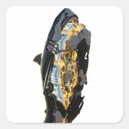 Viral Brainrot Shark Neon Aesthetic | Glitchcore スクエアシール