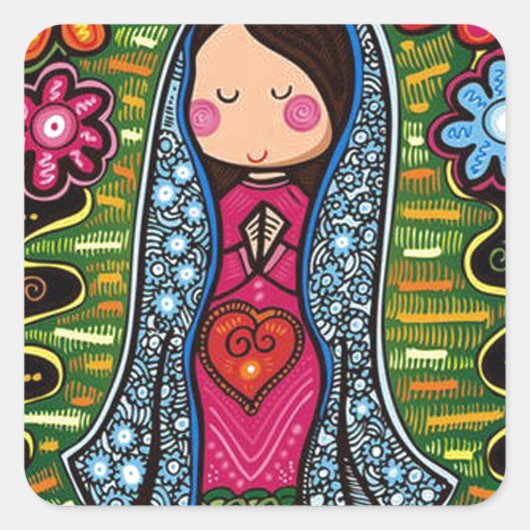 VIRGEN DE GUADALUPE CARICATURA 03 CUSTOMIZABLE PRO スクエアシール (正面)