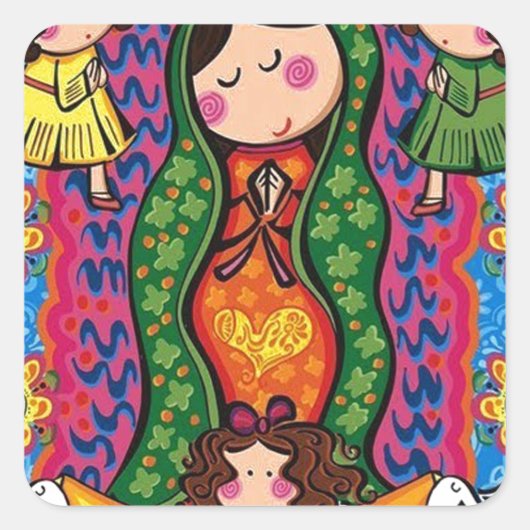VIRGEN DE GUADALUPE CARICATURA 05 CUSTOMIZABLE PRO スクエアシール (正面)