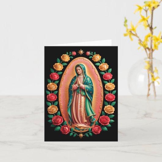Virgen De Guadalupe Saint Mary Christian Religious カード (黄色い花)