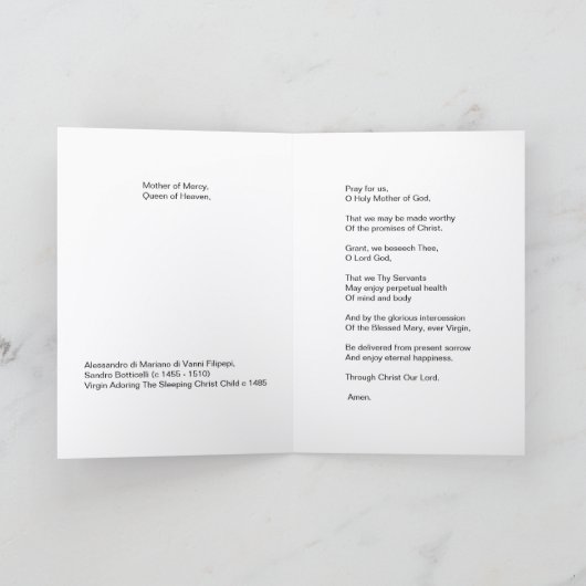 VIRGIN ADORING SLEEPING CHRIST CHILD  カード (内部)