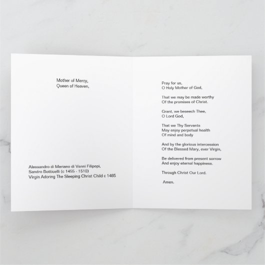 VIRGIN ADORING SLEEPING CHRIST CHILD  カード (内部)