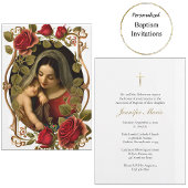 Virgin and Child Red Roses Roman Catholic Baptism 招待状