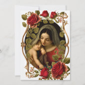 Virgin and Child Red Roses Roman Catholic Baptism  招待状 (正面)