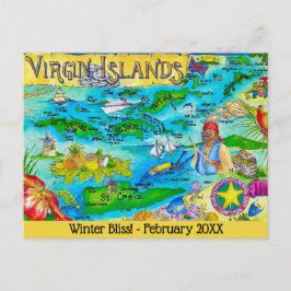 Virgin Islands Illustrated Map Postcard ポストカード