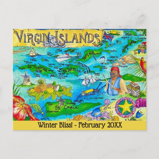 Virgin Islands Illustrated Map Postcard ポストカード (正面)