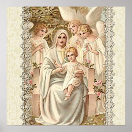 Virgin Madonna Mary with Child Jesus & Angels ポスター (正面)
