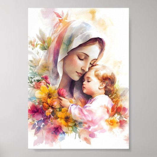 Virgin Mary and Child Jesus Madonna Blessed Mother ポスター (正面)
