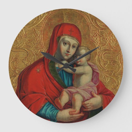 Virgin Mary and Jesus Child by Jan Rombauer ラージ壁時計 (正面)