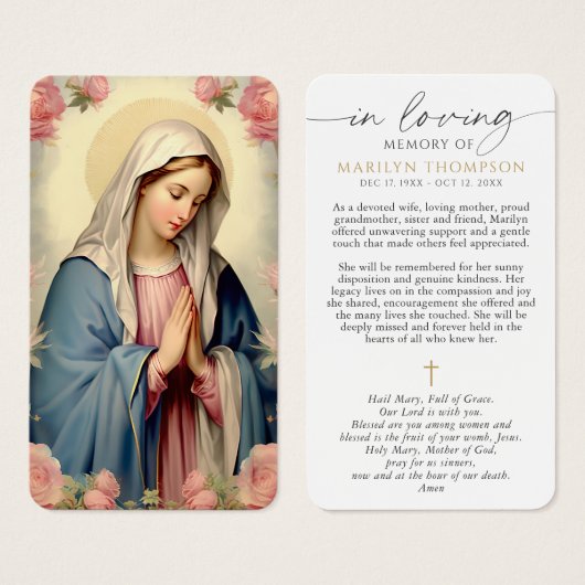 Virgin Mary Cross Sympathy Prayer Card (正面&裏面)
