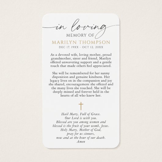 Virgin Mary Cross Sympathy Prayer Card (裏面)