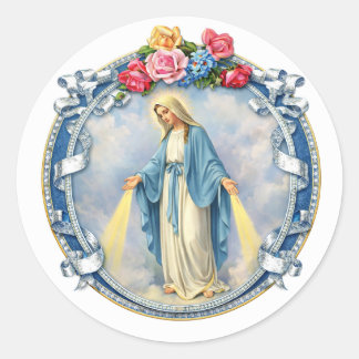 Virgin Mary Floral Religious Vintage Catholic ラウンドシール