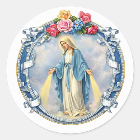 Virgin Mary Floral Religious Vintage Catholic  ラウンドシール (正面)