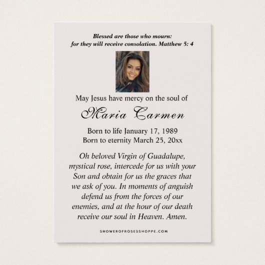 Virgin Mary Guadalupe Roses Catholic Funeral (裏面)