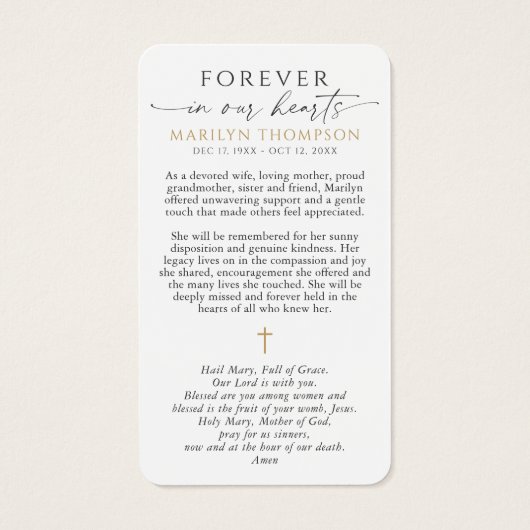 Virgin Mary Hail Mary Memorial Prayer Cards (裏面)