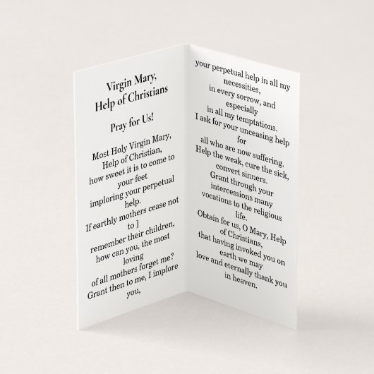 Virgin Mary, Help of Christians, Prayer Card (内部)