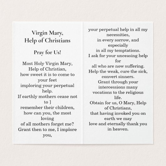 Virgin Mary, Help of Christians, Prayer Card (内部フラット)