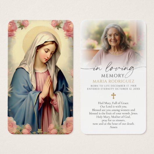 Virgin Mary In Loving Memory Sympathy Prayer Cards (正面&裏面)