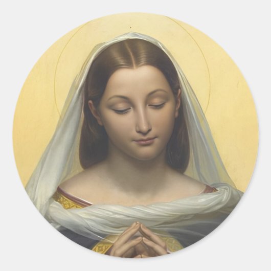 Virgin Mary In Prayer Round Sticker ラウンドシール (正面)