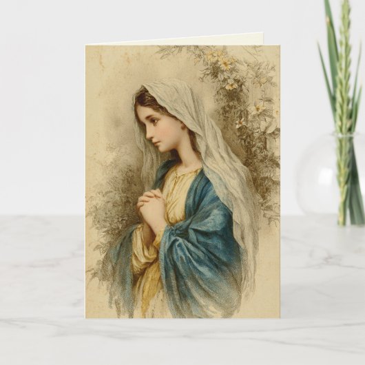 Virgin Mary Lilies Religious Vintage Scripture カード (正面)