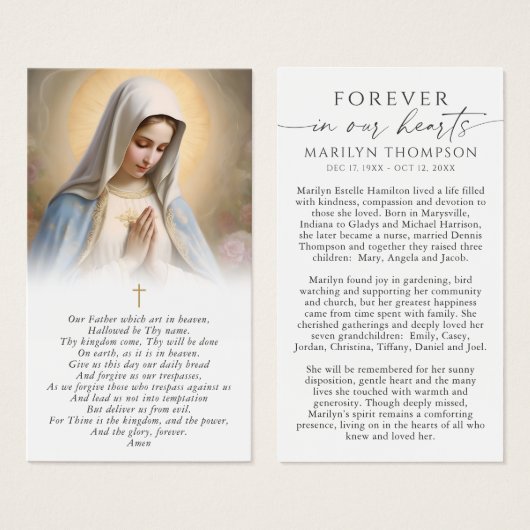 Virgin Mary The Lord's Prayer Funeral Prayer Card (正面&裏面)