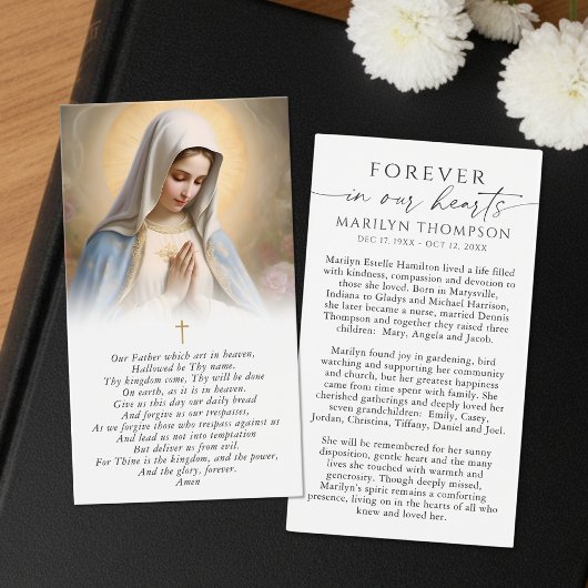 Virgin Mary The Lord's Prayer Funeral Prayer Card