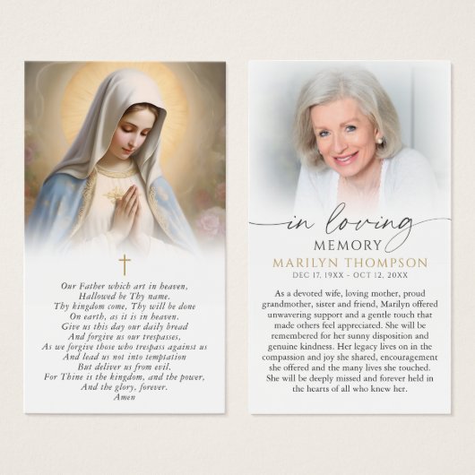 Virgin Mary The Lord's Prayer Sympathy Card (正面&裏面)