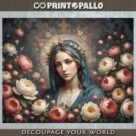 Virgin Mary with halo and flowers 薄葉紙