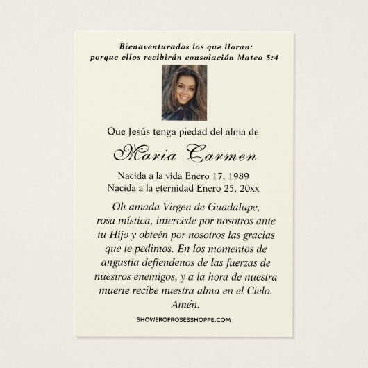 Virgin Mexico Guadalupe Spanish Funeral Prayer (裏面)