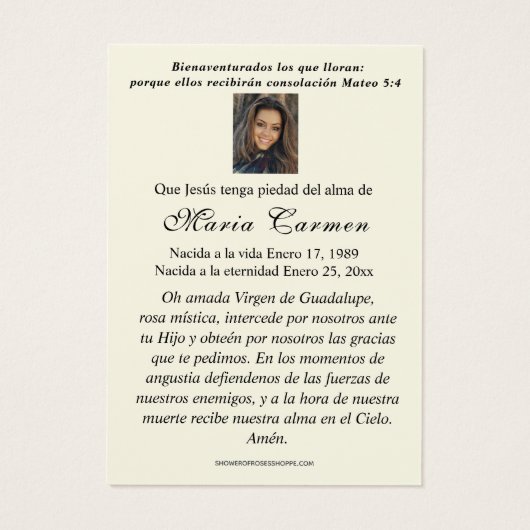 Virgin Mexico Guadalupe Spanish Funeral Prayer (裏面)