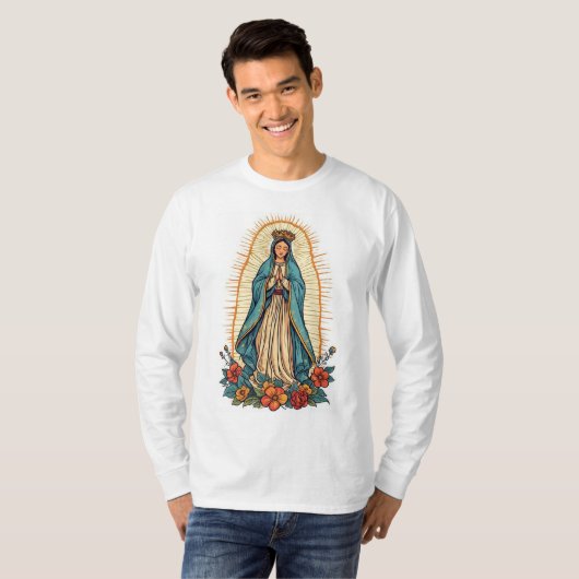 Virgin of Guadalupe Men's Long Sleeve Tee Shirt Tシャツ (正面フル)