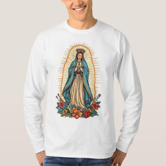 Virgin of Guadalupe Men's Long Sleeve Tee Shirt Tシャツ (正面)