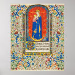 VIRGIN WITH CHILD AND ANGELS Antique Floral Swirls ポスター<br><div class="desc">Digital elaboration and composition by Bulgan Lumini . Book of Hours Rouen,  c.1445-1450 , . Design wit a bright sapphire gem stone and old brown parchments effects.</div>
