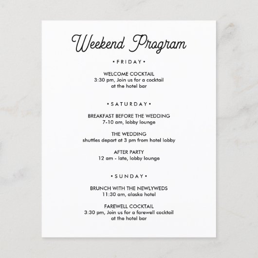 VIRGINIAウェルカムレターの旅程ANY COLOR (裏面)