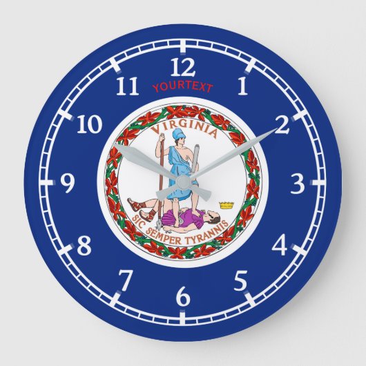 Virginiaパーソナライズされた州旗のデザイン ラージ壁時計 (正面)