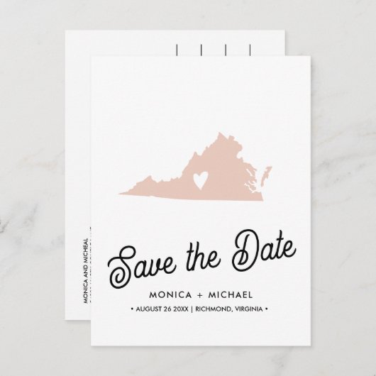 VIRGINIA州宛先ウェディング任意の色 案内ポストカード (正面/裏面)